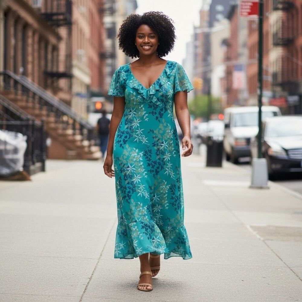 doncaster dress Vintage Silk Maxi Dress Floral Ruffle Y2K Mermaid Dress Size 12.